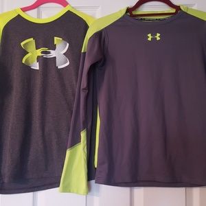 2 grey and neon yellow under armor long sleeves te